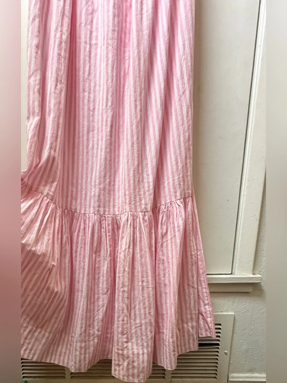Tessora 100% Cotton Pink White Striped Preppy Cut Out Halter Maxi Dress Small - Picture 14 of 16
